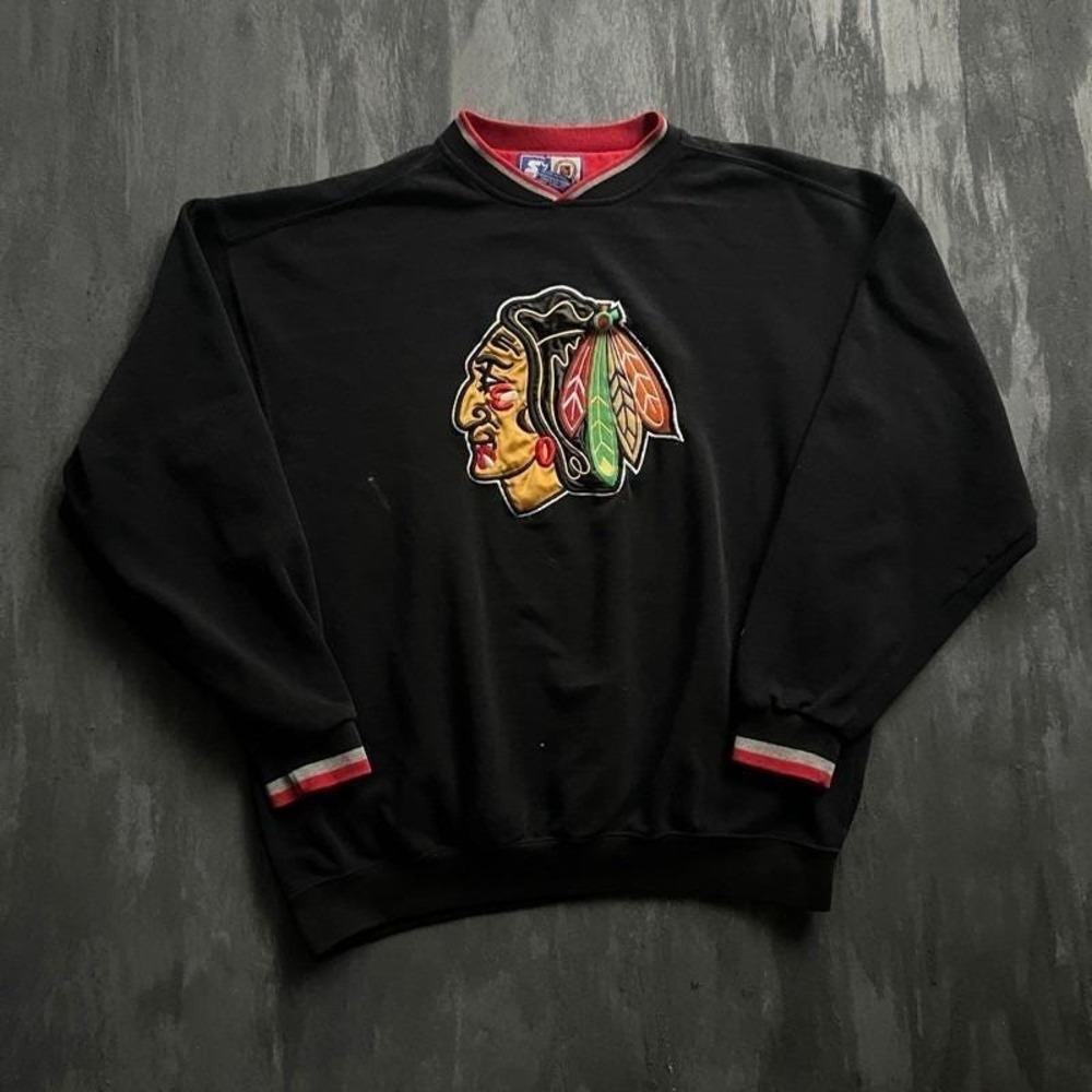 Vintage Chicago Blackhawks Sweatshirt Men's Large Black 1990s Starter NHL
